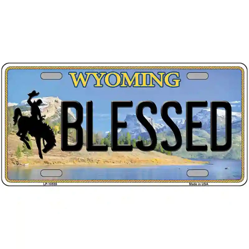 Blessed Wyoming Metal Novelty License Plate 24" x 12" (LLP)