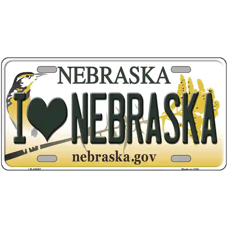 I Love Nebraska Metal Novelty License Plate 24" x 12" (LLP)