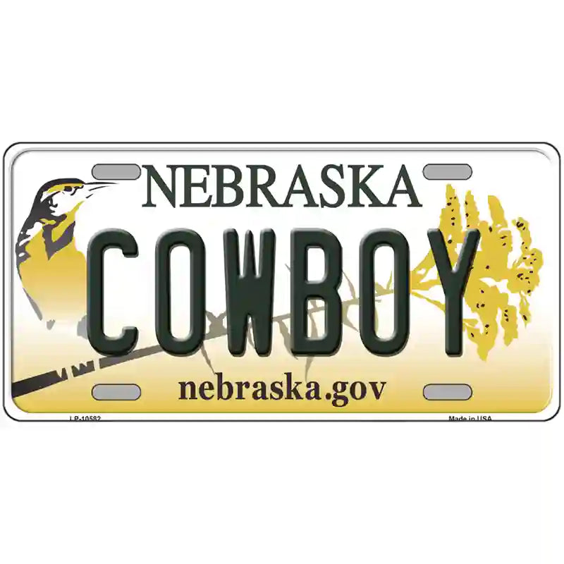 Cowboy Nebraska Metal Novelty License Plate 24" x 12" (LLP)