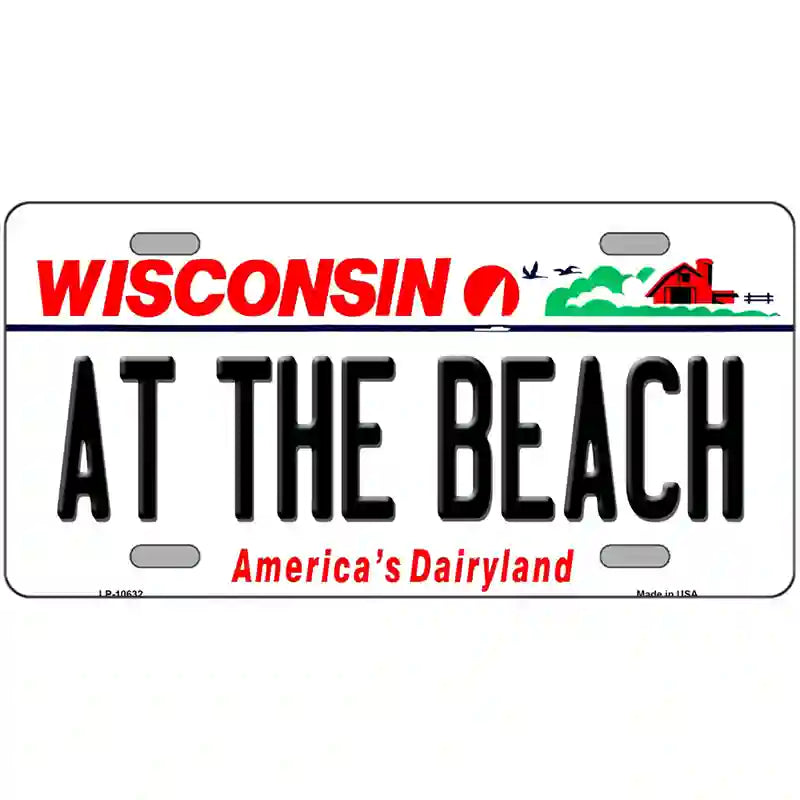 At The Beach Wisconsin Metal Novelty License Plate 24" x 12" (LLP)