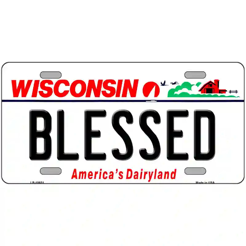 Blessed Wisconsin Metal Novelty License Plate 24" x 12" (LLP)