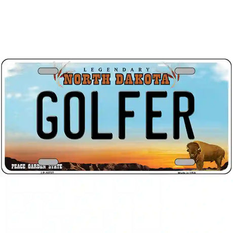 Golfer North Dakota Metal Novelty License Plate 24" x 12" (LLP)