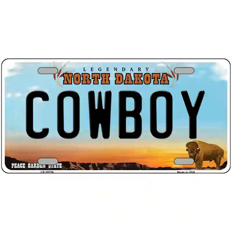 Cowboy North Dakota Metal Novelty License Plate 24" x 12" (LLP)