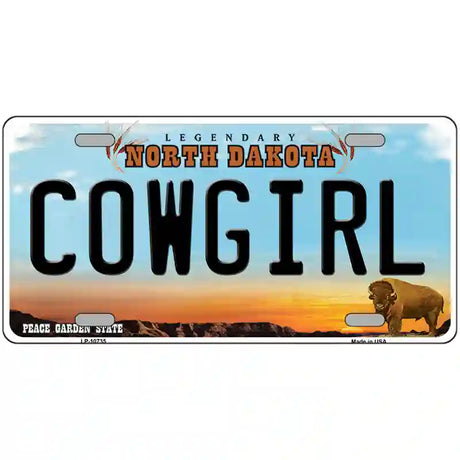 Cowgirl North Dakota Metal Novelty License Plate 24" x 12" (LLP)