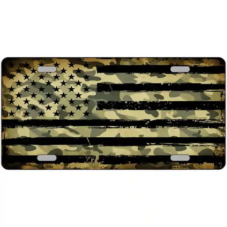 Camo American Flag Novelty Metal License Plate 24" x 12" (LLP)