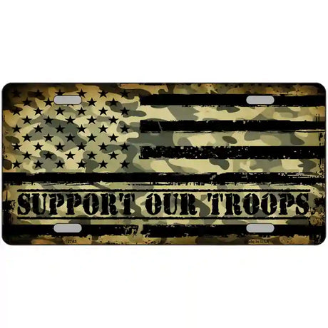 Camo American Flag Support Troops Novelty Metal License Plate 24" x 12" (LLP)