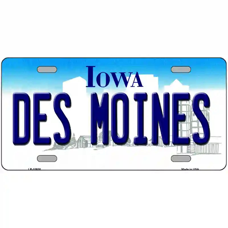 Des Moines Iowa Metal Novelty License Plate 24" x 12" (LLP)