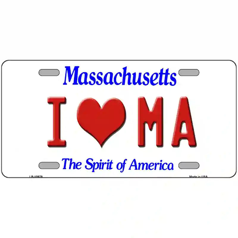 I Love Massachusetts Metal Novelty License Plate 24" x 12" (LLP)