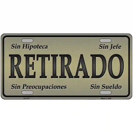 Retirado Novelty Metal License Plate 24" x 12" (LLP)