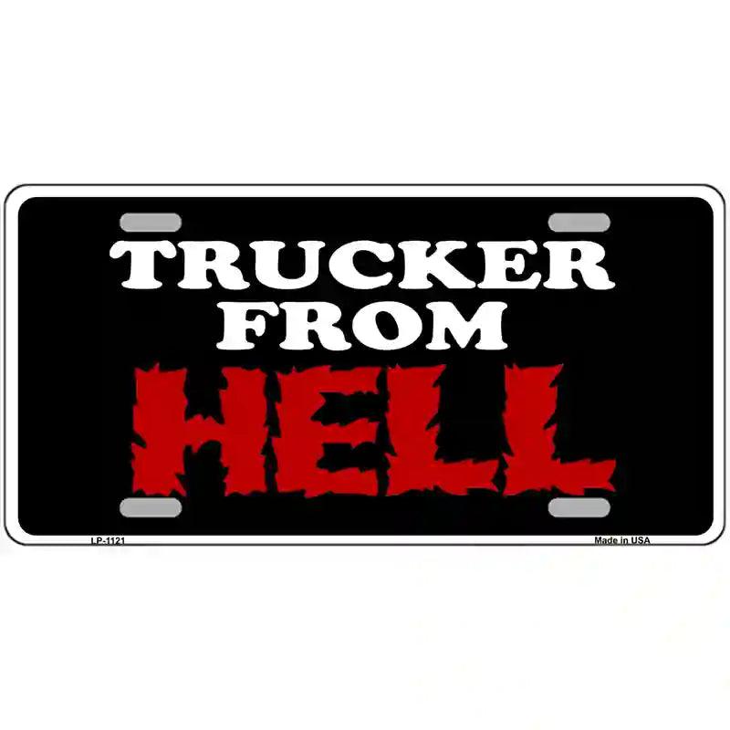 Trucker From Hell Novelty Metal License Plate 24" x 12" (LLP)