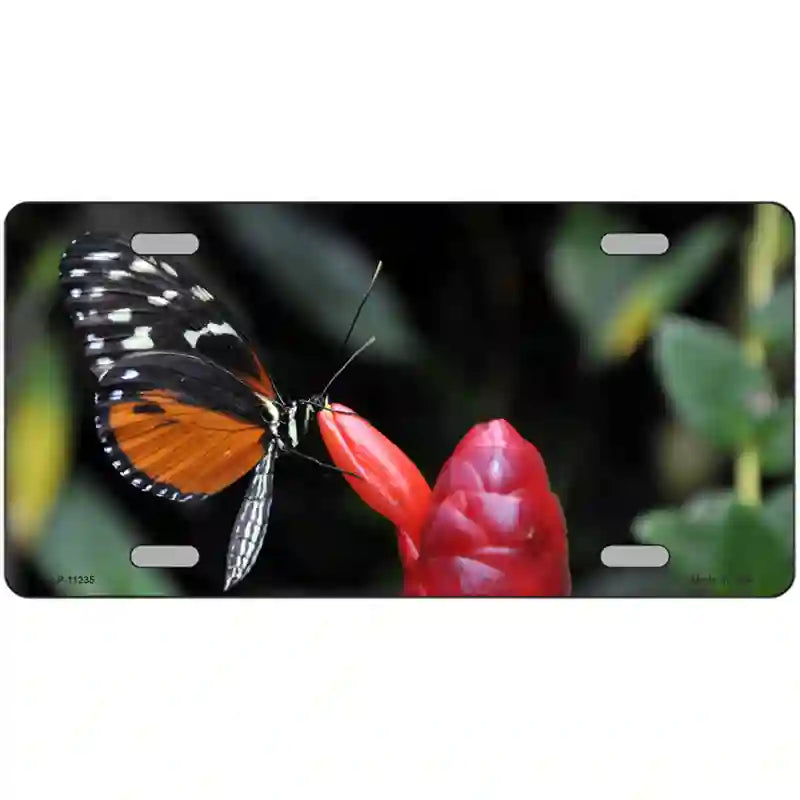 Butterfly On Red Flower Novelty Metal License Plate 24" x 12" (LLP)