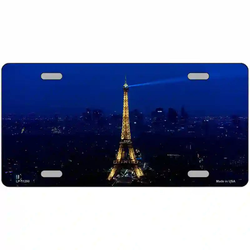 Eiffel Tower Night With City Skyline Novelty Metal License Plate 24" x 12" (LLP)