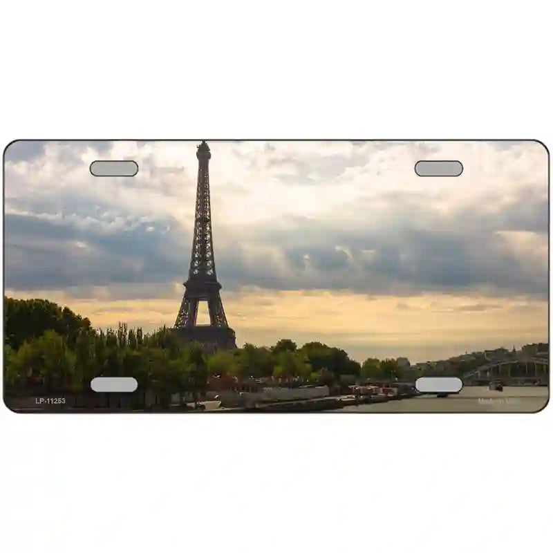 Eiffel Tower Day Overlooking Water Novelty Metal License Plate 24" x 12" (LLP)