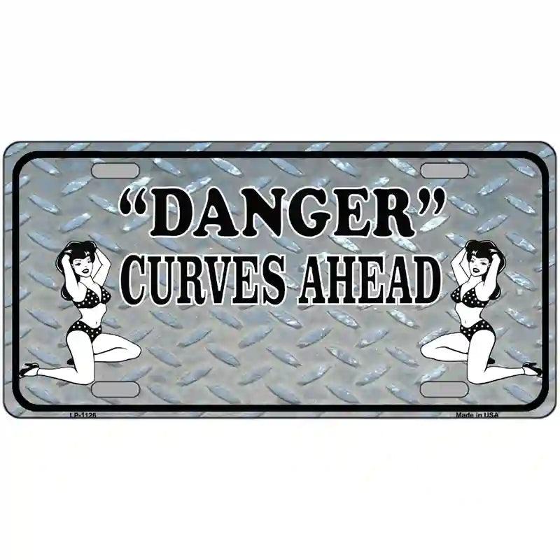 Danger Curves Ahead Novelty Metal License Plate 24" x 12" (LLP)