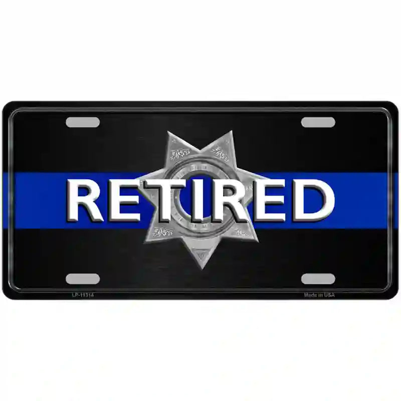 Thin Blue Line Retired Police Metal Novelty License Plate 24" x 12" (LLP)