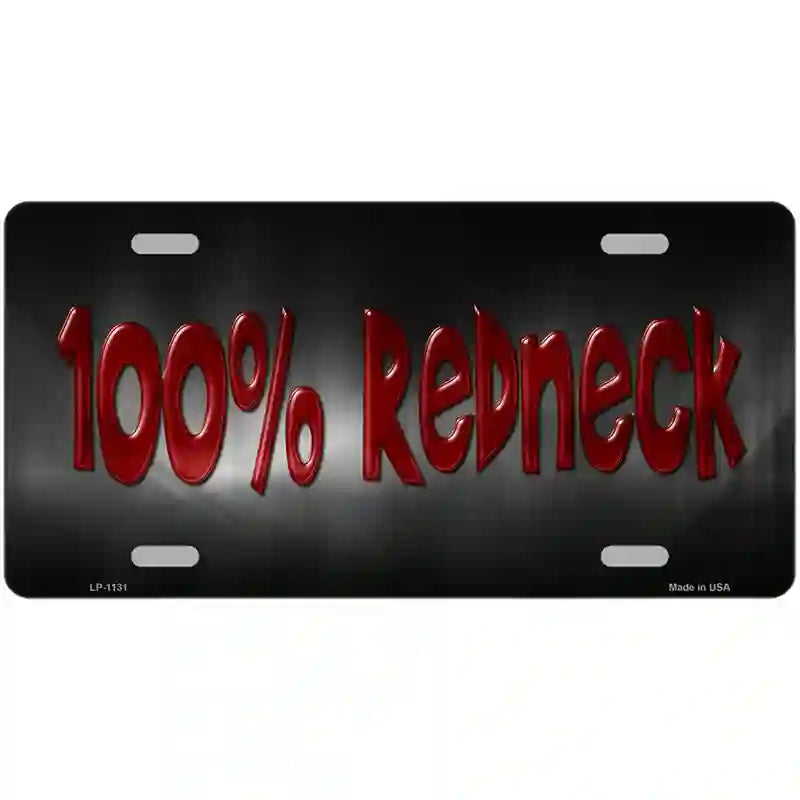 100% Redneck Novelty Metal License Plate 24" x 12" (LLP)