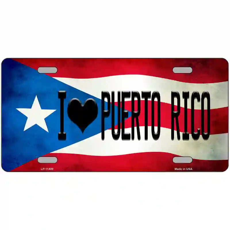 I Love Puerto Rico Flag License Plate Metal Novelty 24" x 12" (LLP)