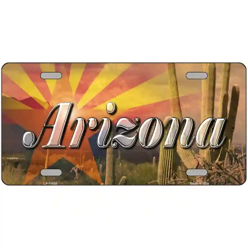 Arizona State Flag Overlay On Cactus Novelty License Plate 24" x 12" (LLP)