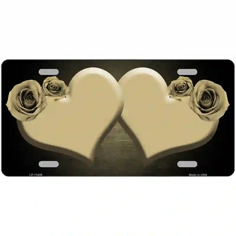 Hearts Over Roses In Gold Novelty License Plate 24" x 12" (LLP)