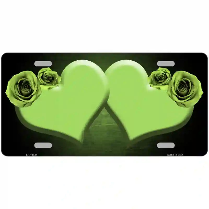 Hearts Over Roses In Lime Green Novelty License Plate 24" x 12" (LLP)