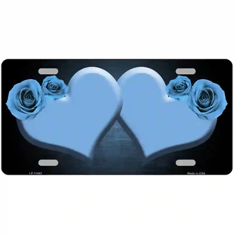 Hearts Over Roses In Light Blue Novelty License Plate 24" x 12" (LLP)