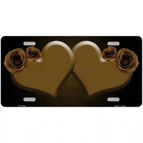 Hearts Over Roses In Brown Novelty License Plate 24" x 12" (LLP)