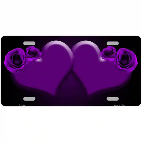 Hearts Over Roses In Purple Novelty License Plate 24" x 12" (LLP)