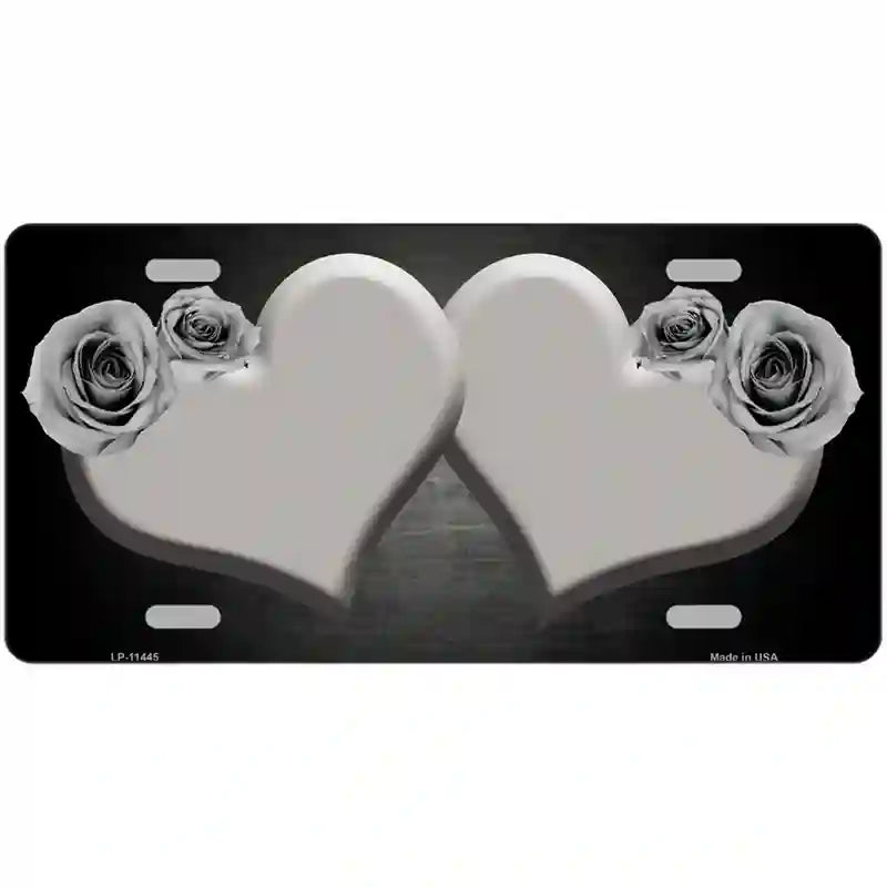 Hearts Over Roses In Gray Novelty License Plate 24" x 12" (LLP)