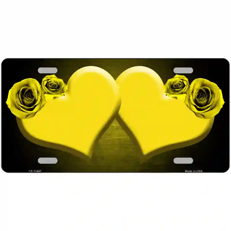 Hearts Over Roses In Yellow Novelty License Plate 24" x 12" (LLP)