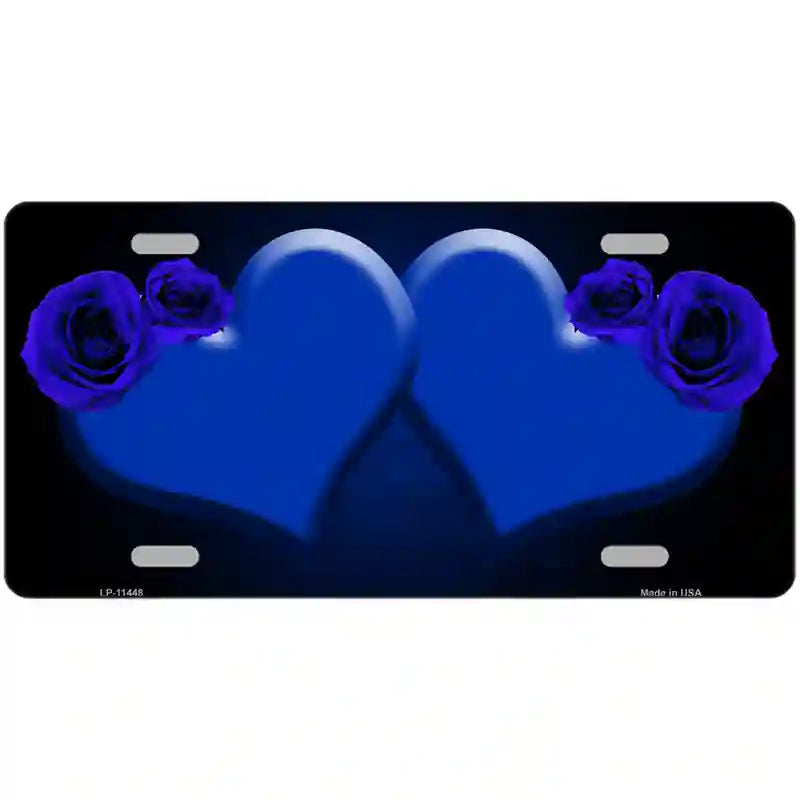 Hearts Over Roses In Blue Novelty License Plate 24" x 12" (LLP)