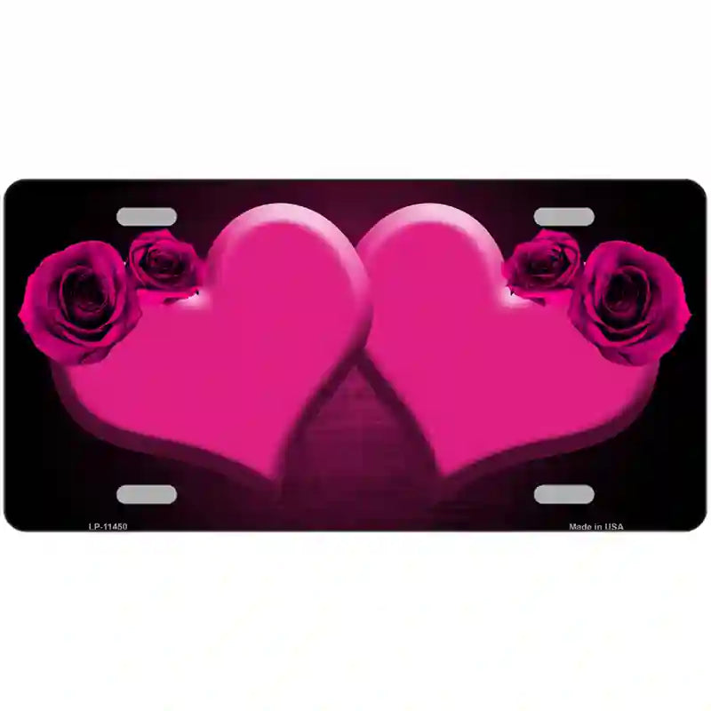 Hearts Over Roses In Pink Novelty License Plate 24" x 12" (LLP)