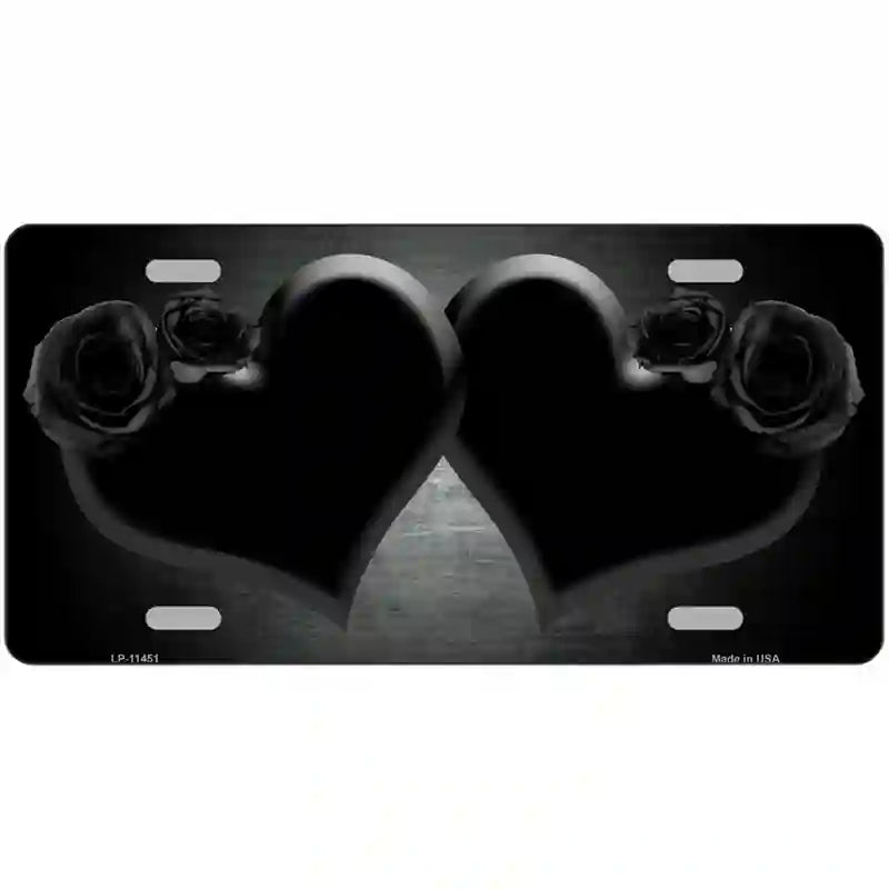 Hearts Over Roses In Black Novelty License Plate 24" x 12" (LLP)