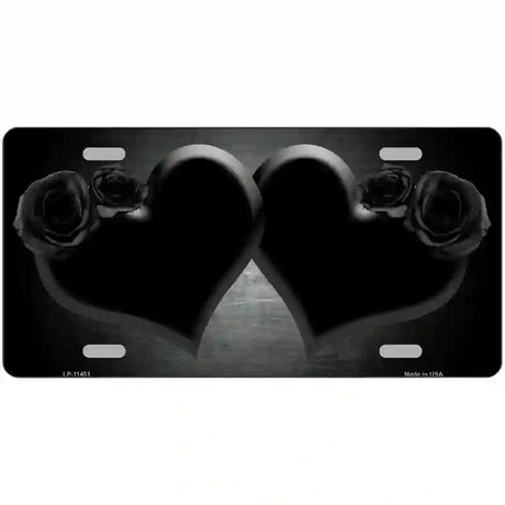 Hearts Over Roses In Black Novelty License Plate 24" x 12" (LLP)