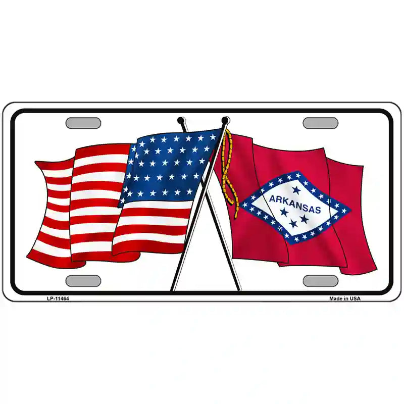 Arkansas Crossed US Flag License Plate 24" x 12" (LLP)