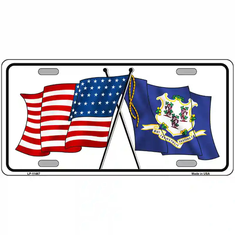 Connecticut Crossed US Flag License Plate 24" x 12" (LLP)