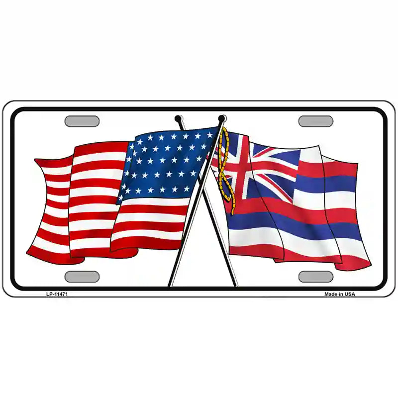 Hawaii Crossed US Flag License Plate 24" x 12" (LLP)