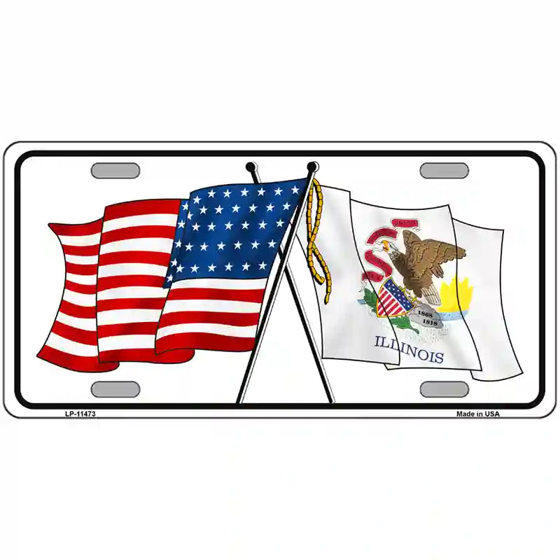 Illinois Crossed US Flag License Plate 24" x 12" (LLP)