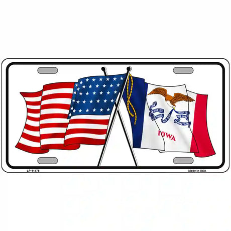 Iowa Crossed US Flag License Plate 24" x 12" (LLP)