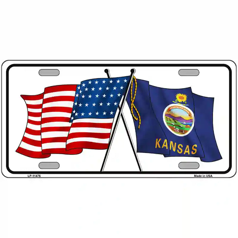 Kansas Crossed US Flag License Plate 24" x 12" (LLP)