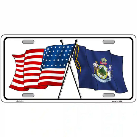 Maine Crossed US Flag License Plate 24" x 12" (LLP)