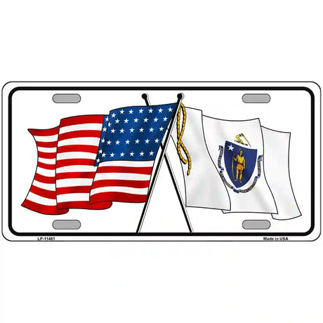 Massachusetts Crossed US Flag License Plate 24" x 12" (LLP)