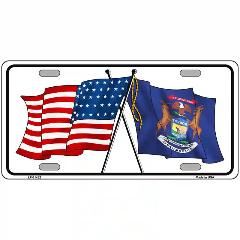 Michigan Crossed US Flag License Plate 24" x 12" (LLP)