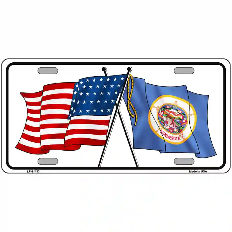 Minnesota Crossed US Flag License Plate 24" x 12" (LLP)