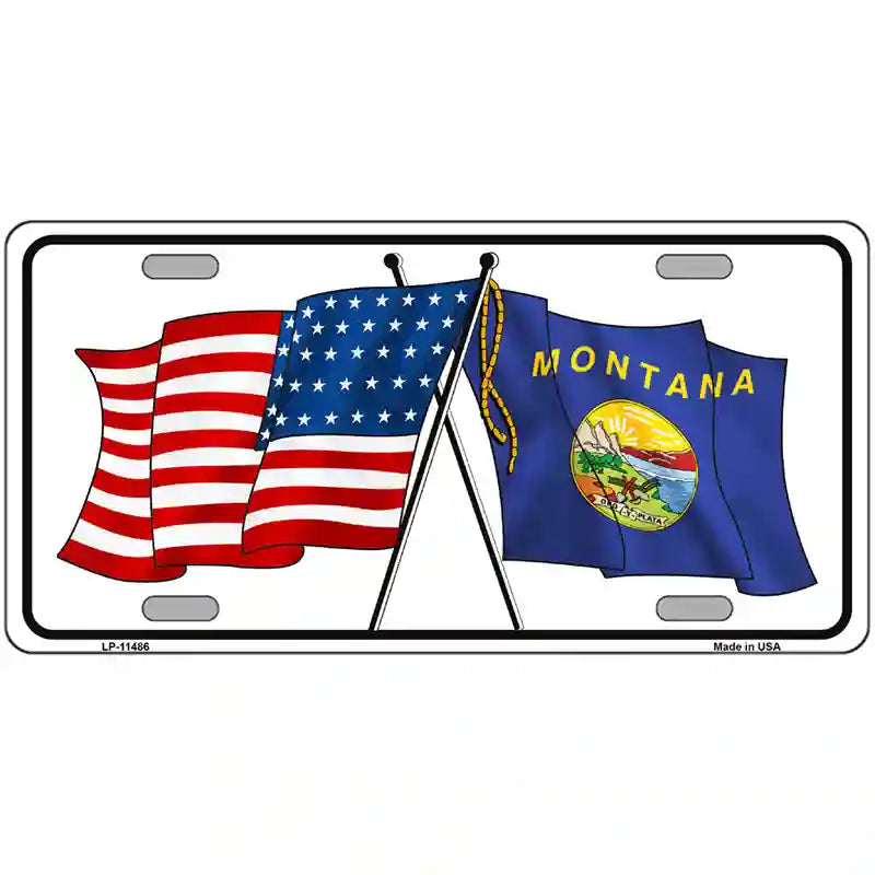 Montana Crossed US Flag License Plate 24" x 12" (LLP)