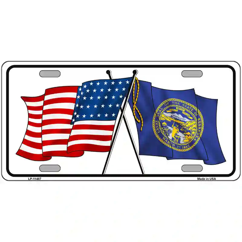 Nebraska Crossed US Flag License Plate 24" x 12" (LLP)