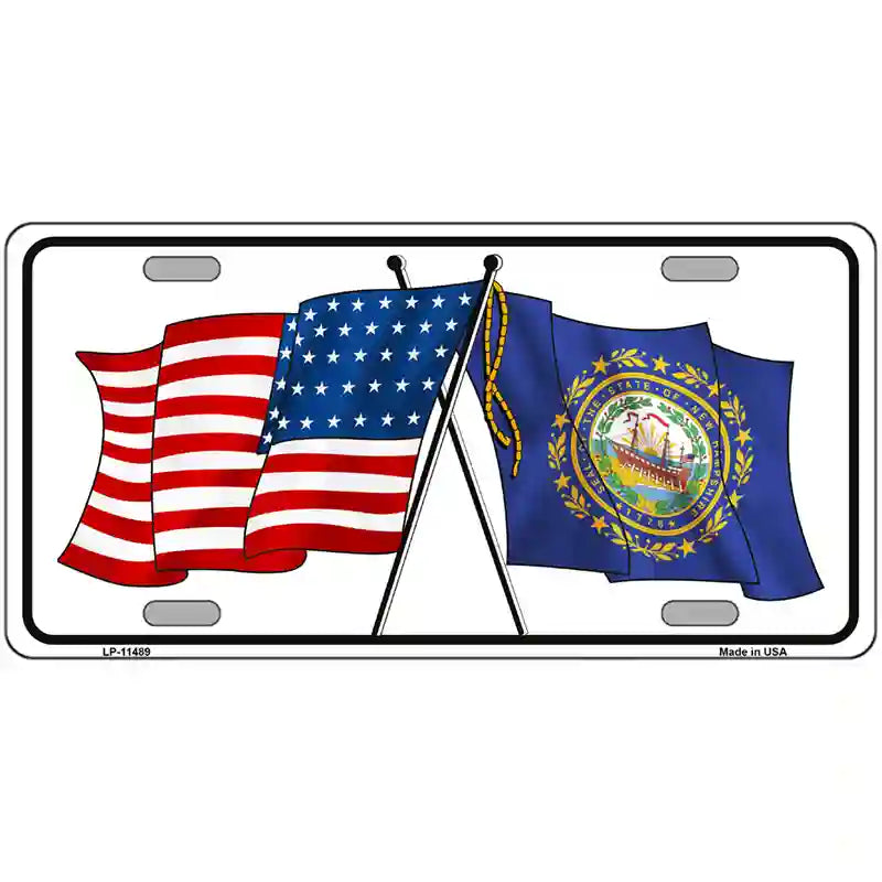 New Hampshire Crossed US Flag License Plate 24" x 12" (LLP)