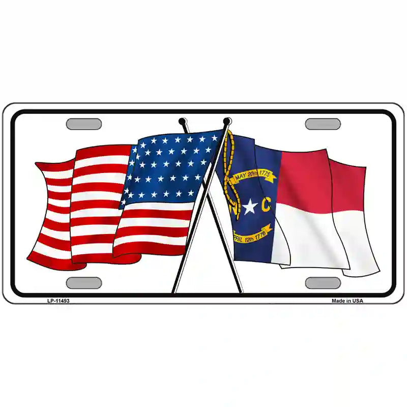 North Carolina Crossed US Flag License Plate 24" x 12" (LLP)