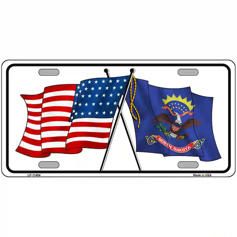 North Dakota Crossed US Flag License Plate 24" x 12" (LLP)