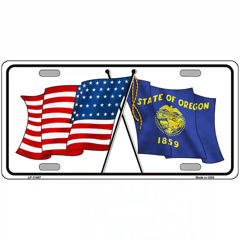 Oregon Crossed US Flag License Plate 24" x 12" (LLP)