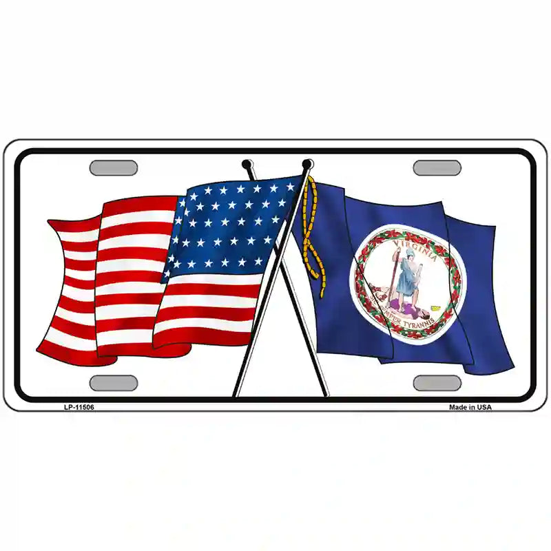 Virginia Crossed US Flag License Plate 24" x 12" (LLP)